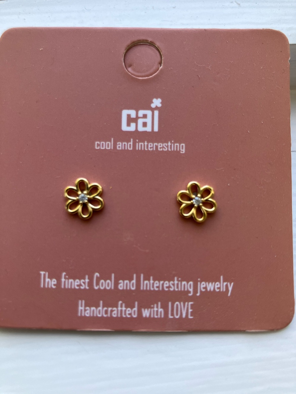 Gold Flower Stud Earrings with Crystal Accent